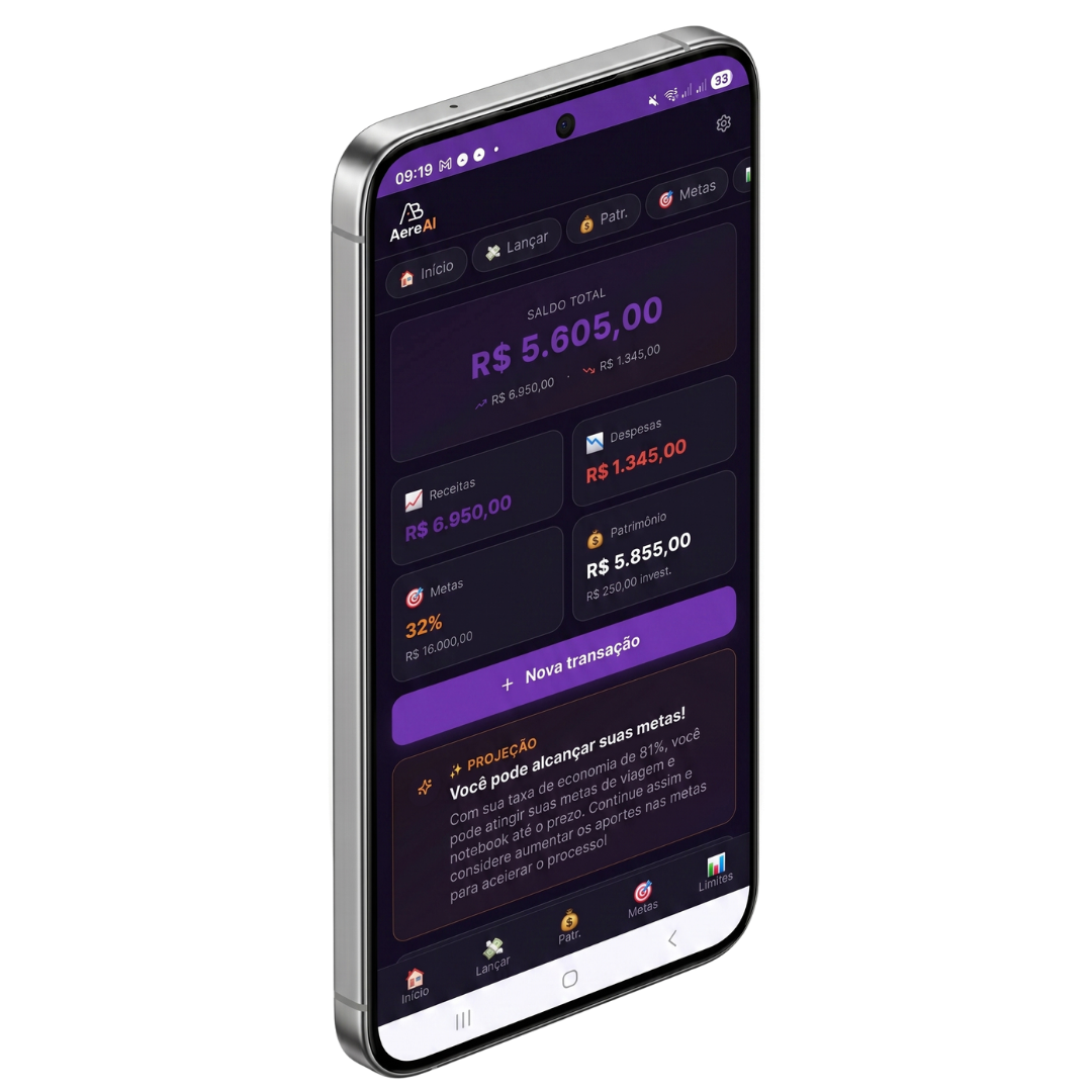 Dashboard do Aere AI no celular